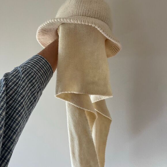 Vintage 70s Eddie Bauer Wool Balaclava Scarf Hat Combo Ivory Ski hat - Picture 7 of 10